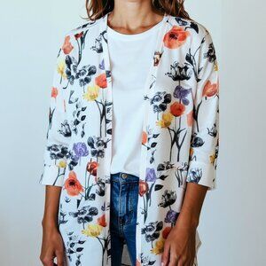 G by Giuliana Multi-Color Floral Open Front Maxi Kimono - Medium